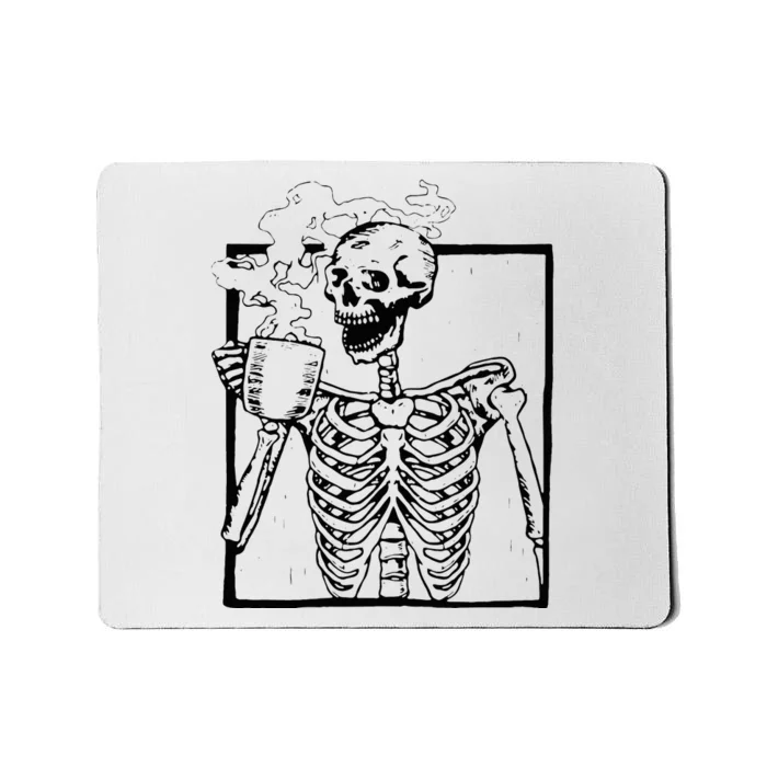 Skeleton Drinking Coffee Front Design Mousepad