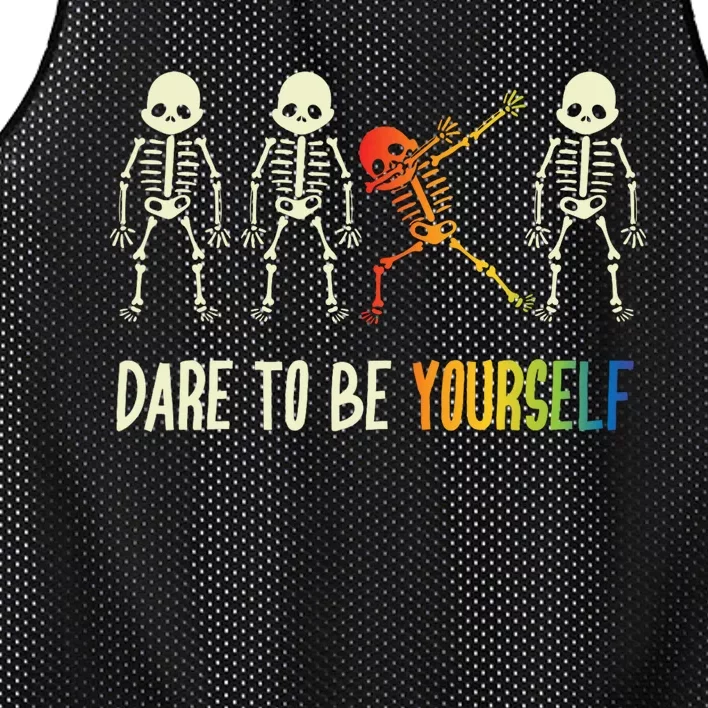 Skeleton Dabbing Cute Lgbt Pride Dare To Be Yourself Mesh Reversible Basketball Jersey Tank