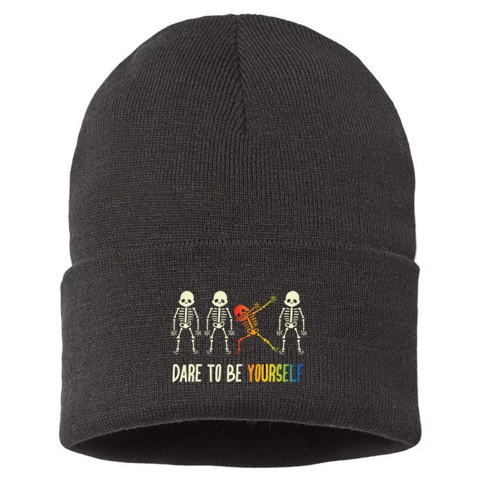 Skeleton Dabbing Cute Lgbt Pride Dare To Be Yourself Sustainable Knit Beanie