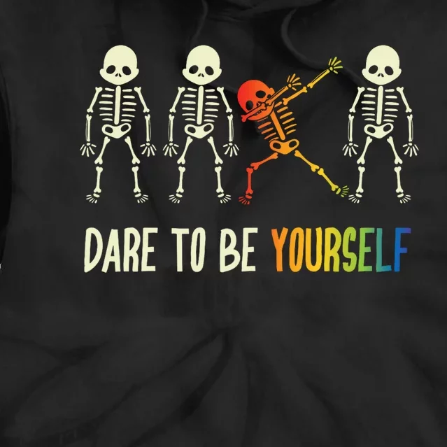 Skeleton Dabbing Cute Lgbt Pride Dare To Be Yourself Tie Dye Hoodie