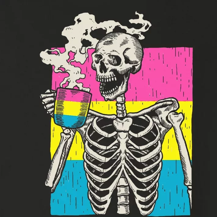 Skeleton Drinking Coffee Lgbtq Pansexual Pride Pan Flag Toddler Long Sleeve Shirt