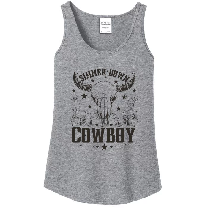 Simmer Down Cowboy Apparel Cowboy Lover Ladies Essential Tank