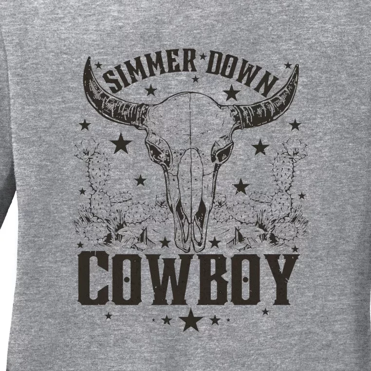 Simmer Down Cowboy Apparel Cowboy Lover Ladies Long Sleeve Shirt