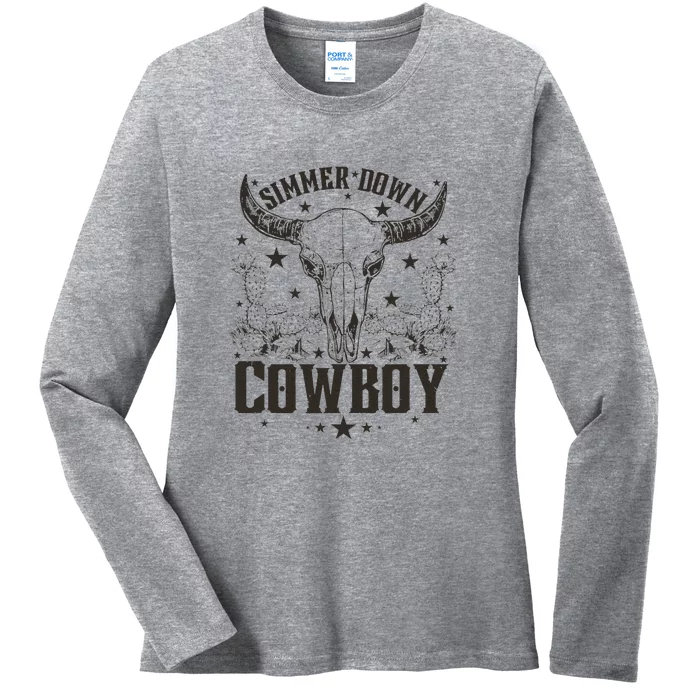 Simmer Down Cowboy Apparel Cowboy Lover Ladies Long Sleeve Shirt