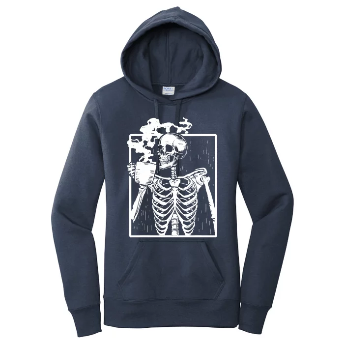 Skeleton Drinking Coffee DIY Halloween Messy Bun Wo Girl Women's Pullover Hoodie