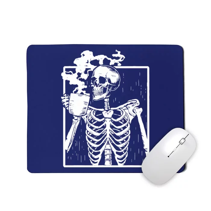 Skeleton Drinking Coffee DIY Halloween Messy Bun Wo Girl Mousepad