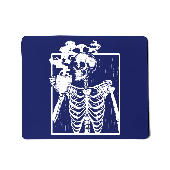 Skeleton Drinking Coffee DIY Halloween Messy Bun Wo Girl Mousepad