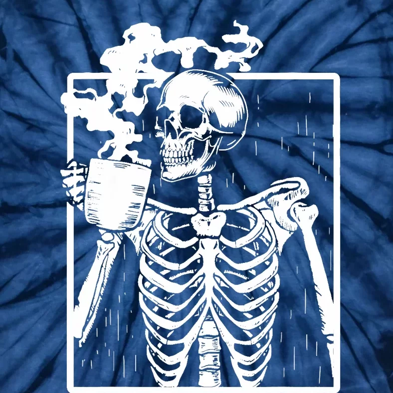 Skeleton Drinking Coffee DIY Halloween Messy Bun Wo Girl Tie-Dye T-Shirt