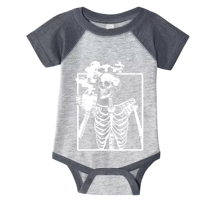 Skeleton Drinking Coffee DIY Halloween Messy Bun Wo Girl Infant Baby Jersey Bodysuit