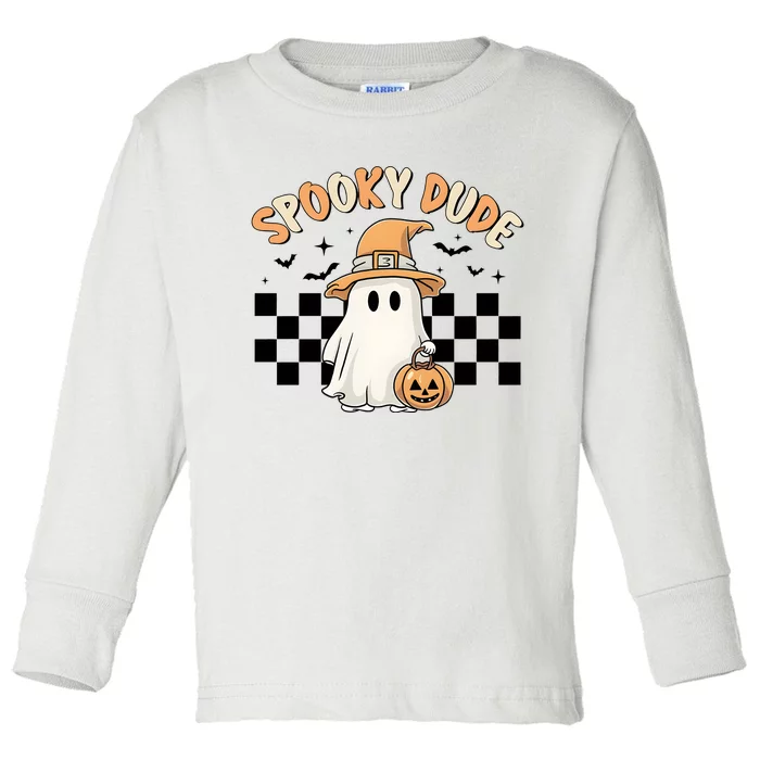 Spooky Dude Checkered Ghost Halloween Costume Toddler Long Sleeve Shirt