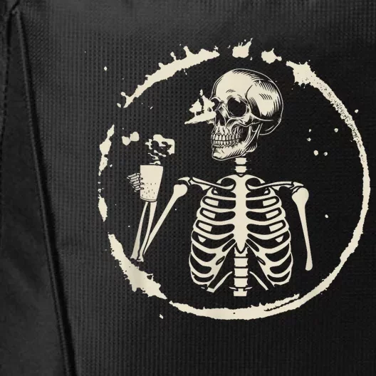 Skeleton Drinking Coffee shirt, Lazy Halloween Costume Skull City Backpack