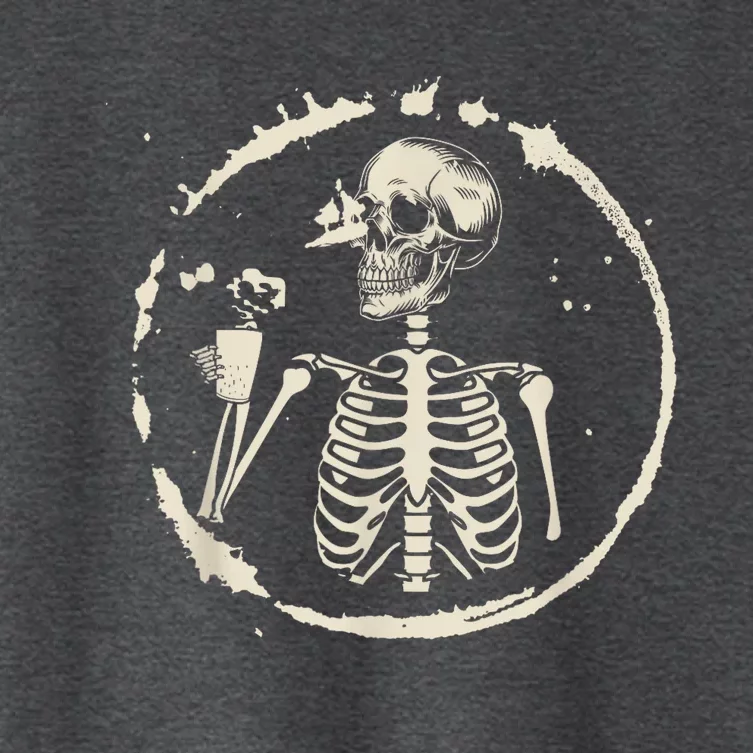 Skeleton Drinking Coffee shirt, Lazy Halloween Costume Skull Women's Crop Top Tee