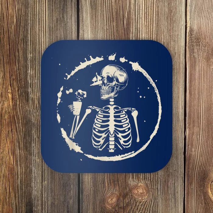 Skeleton Drinking Coffee shirt, Lazy Halloween Costume Skull Coaster