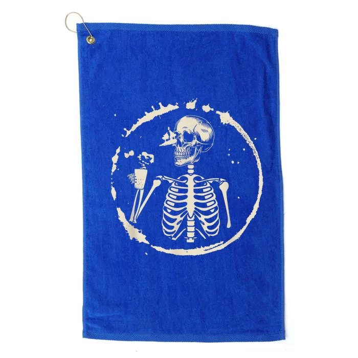 Skeleton Drinking Coffee shirt, Lazy Halloween Costume Skull Platinum Collection Golf Towel