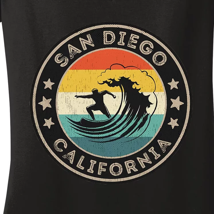 San Diego California Surfing San Diego Women's V-Neck T-Shirt