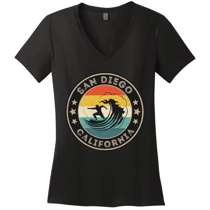 San Diego California Surfing San Diego Women's V-Neck T-Shirt