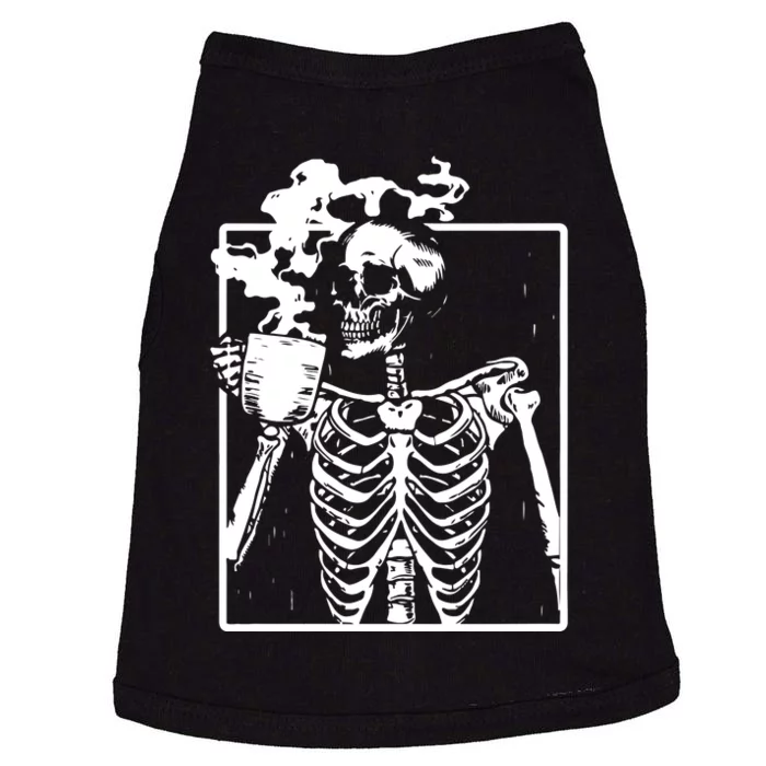 Skeleton Drinking Coffee Halloween Doggie Tank