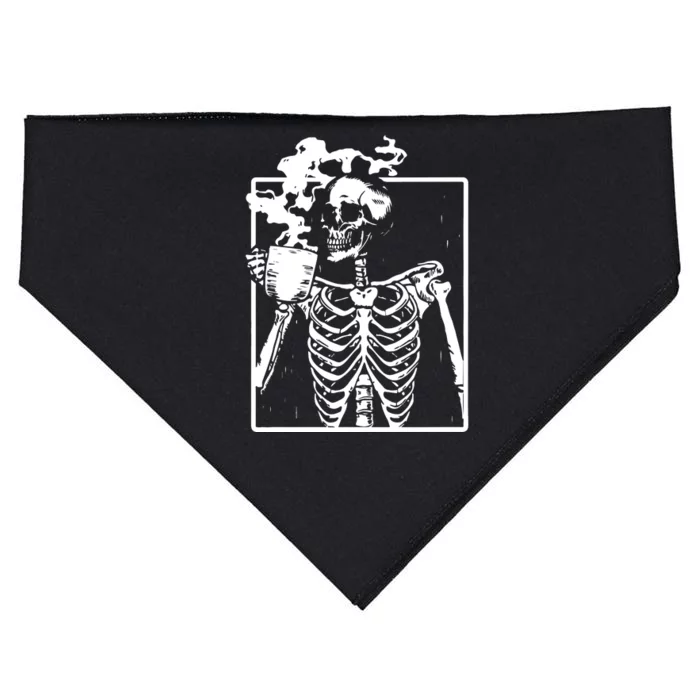 Skeleton Drinking Coffee Halloween USA-Made Doggie Bandana