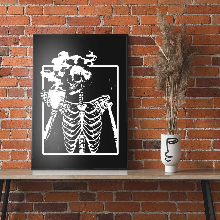 Skeleton Drinking Coffee Halloween Poster