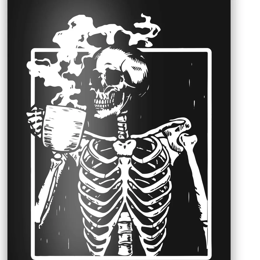 Skeleton Drinking Coffee Halloween Poster