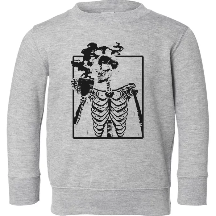 Skeleton Drinking Coffee Halloween Toddler Sweatshirt