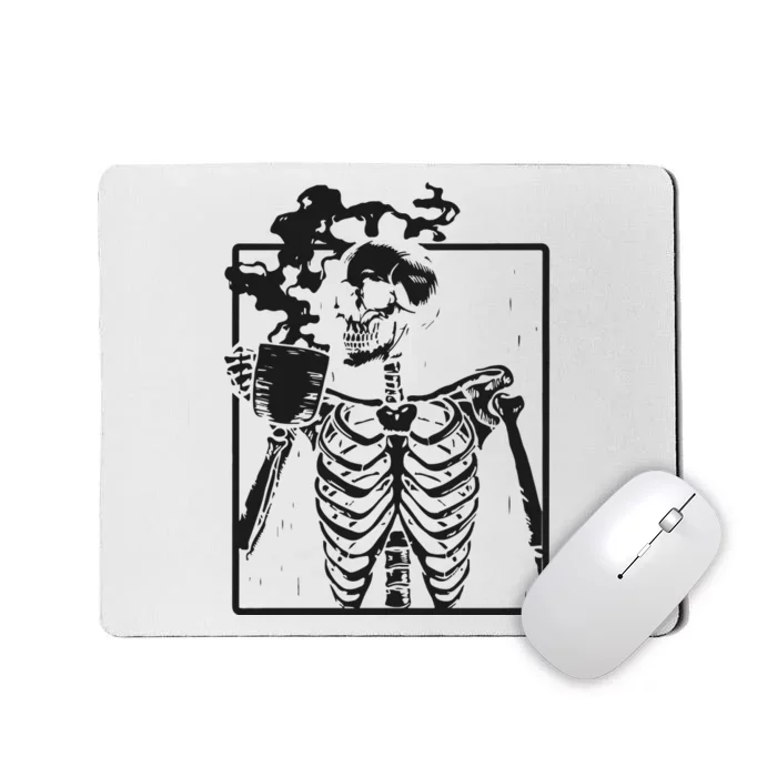 Skeleton Drinking Coffee Halloween Mousepad