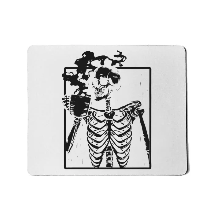 Skeleton Drinking Coffee Halloween Mousepad