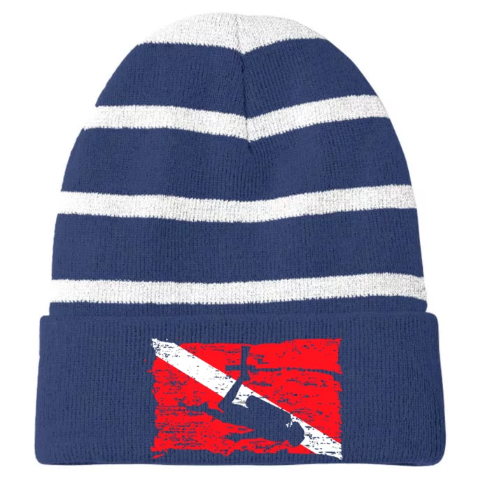 Scuba Diving Diver Down Flag Awesome Marine Diver Dive Gift Striped Beanie with Solid Band