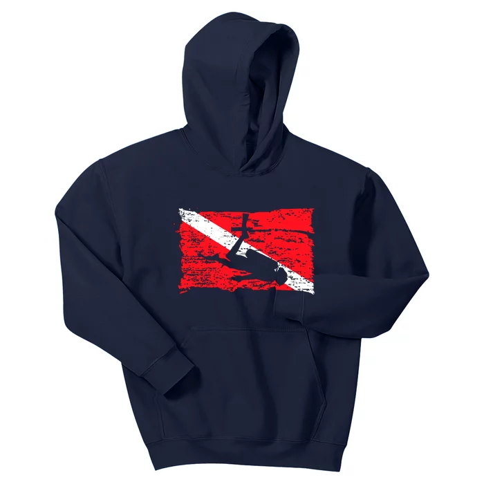 Scuba Diving Diver Down Flag Awesome Marine Diver Dive Gift Kids Hoodie