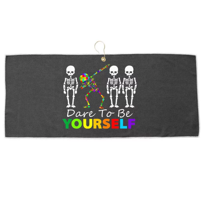 Skeleton Dabbing Dare To Be Yourself Funny Autism Large Microfiber Waffle Golf Towel