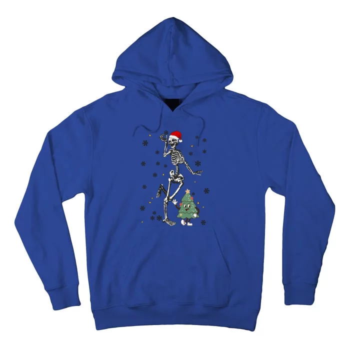 Skeleton Dancing Dancers Xmas Tree Santa Hat Funny Christmas Gift Tall Hoodie