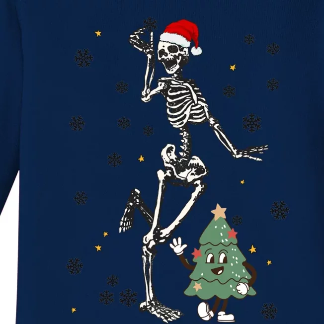 Skeleton Dancing Dancers Xmas Tree Santa Hat Funny Christmas Gift Baby Long Sleeve Bodysuit