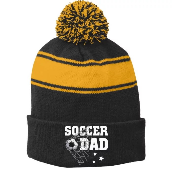 Soccer Dad Daddy Soccer Sport Lover Fan Stripe Pom Pom Beanie