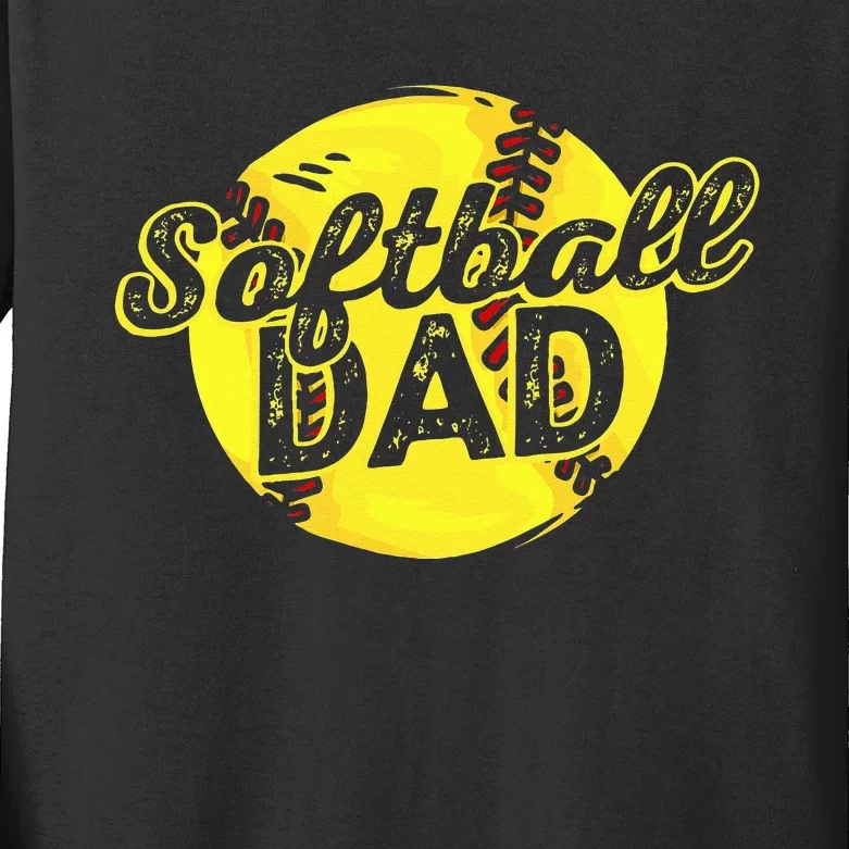 Softball Dad Daddy Father Father's Day Kids Long Sleeve Shirt