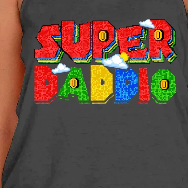 Super Daddio Dad Video Gamer Dad Fathers Day Funny Gift Women's Knotted Racerback Tank