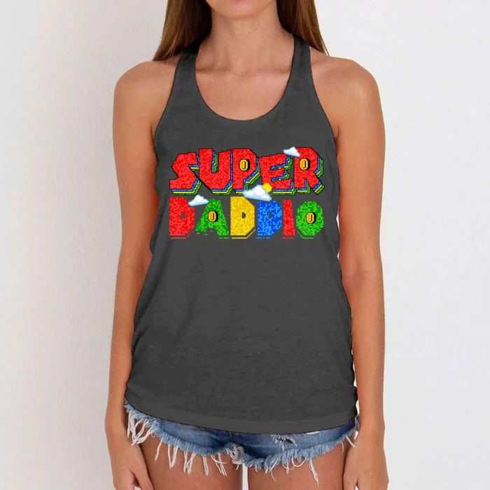 Super Daddio Dad Video Gamer Dad Fathers Day Funny Gift Women's Knotted Racerback Tank