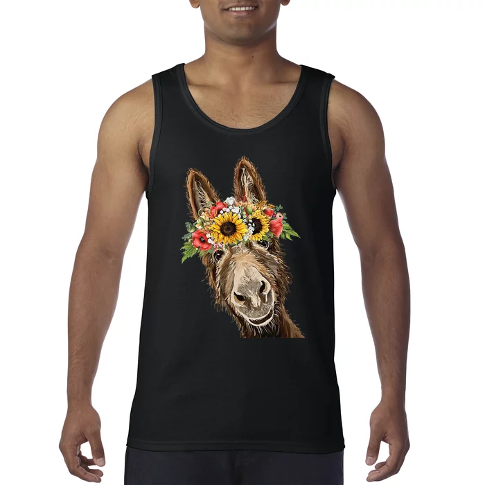 Sunflower Donkey, Donkey Flower Crown Tank Top