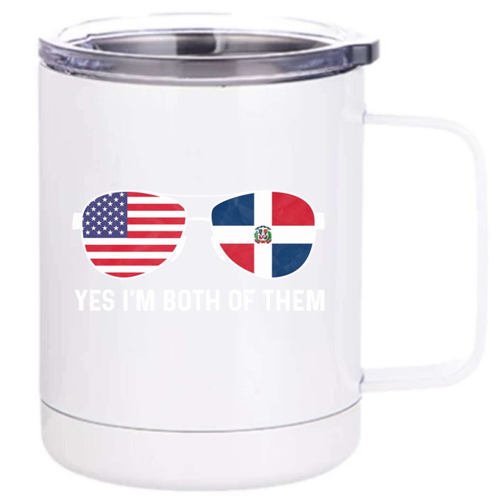 Sunglass Design Dominican American Flag Patriotic Heritage Gift Front & Back 12oz Stainless Steel Tumbler Cup