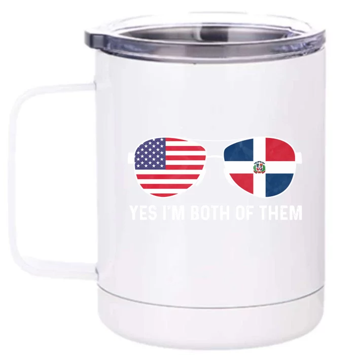 Sunglass Design Dominican American Flag Patriotic Heritage Gift Front & Back 12oz Stainless Steel Tumbler Cup