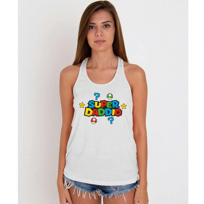 Super Daddio Dad Video Gamer Women's Knotted Racerback Tank