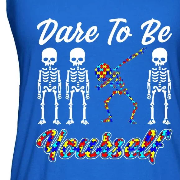 Skeleton Dabbing Dare To Be Yourself Funny Autism Gift Ladies Essential Flowy Tank