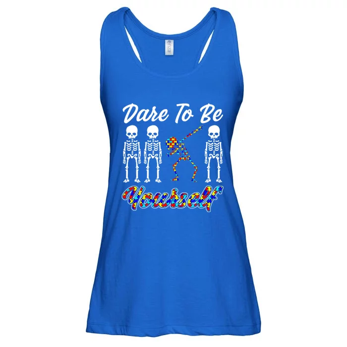 Skeleton Dabbing Dare To Be Yourself Funny Autism Gift Ladies Essential Flowy Tank