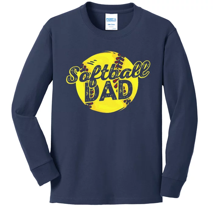 Softball Dad Daddy Father Fathers Day Kids Long Sleeve Shirt