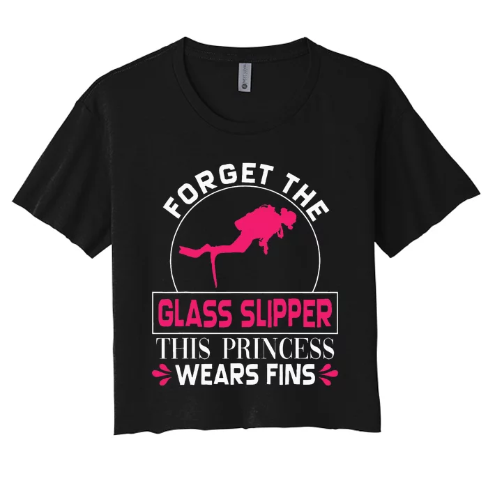 Scuba Diving Diver Forget Glass Slipper Princess Fins Women's Crop Top Tee