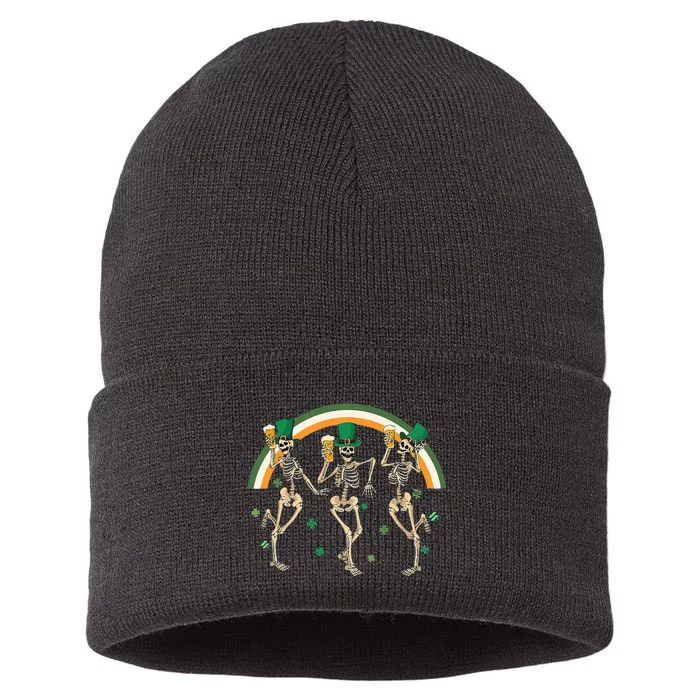 Skeleton Dancing Drink St PatrickS Day Sustainable Knit Beanie