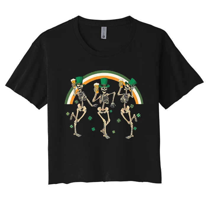 Skeleton Dancing Drink St PatrickS Day Women's Crop Top Tee