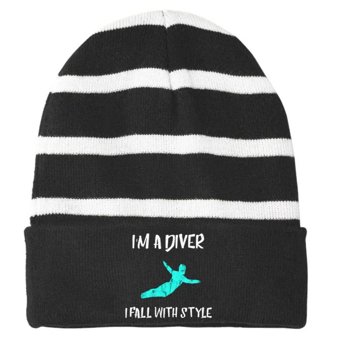 Springboard Diver Diving Platform Diving Aquatic Sport Striped Beanie with Solid Band