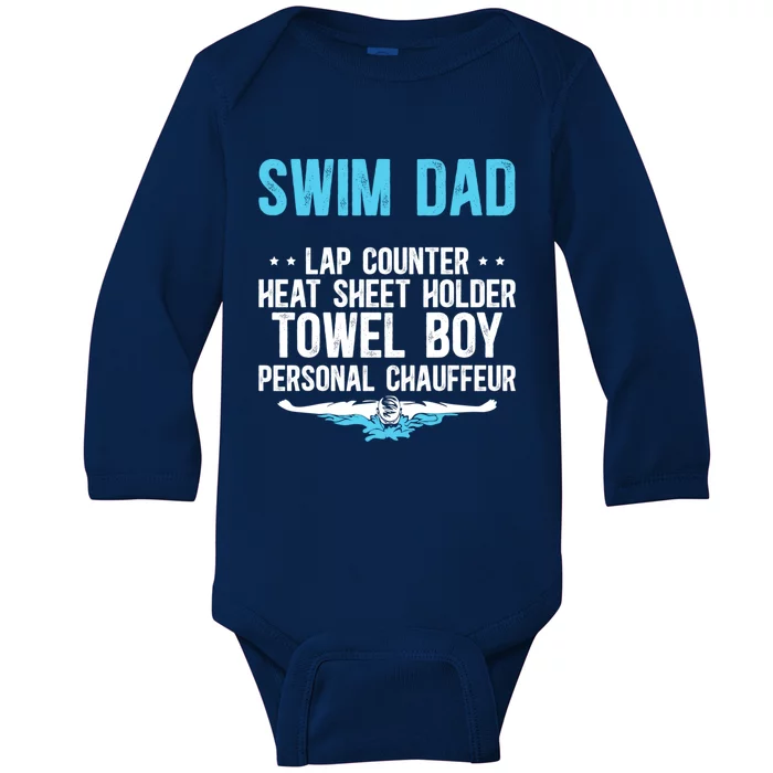 Swim Dad Definition Swimming Dad Of A Swimmer Dad Great Gift Baby Long Sleeve Bodysuit