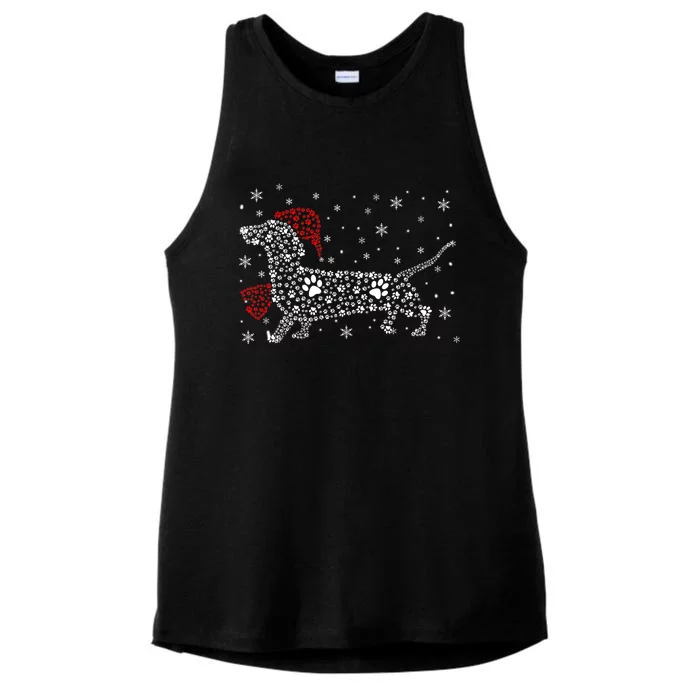 Santa Dachshund Dog Paws Christmas Santa Dachshund Dog Paws Gift Ladies Tri-Blend Wicking Tank