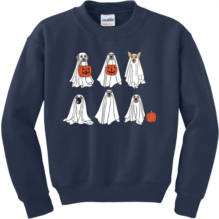 Spooky Dog Dressed As Ghost Funny Ghost Dog Halloween Kids Sweatshirt